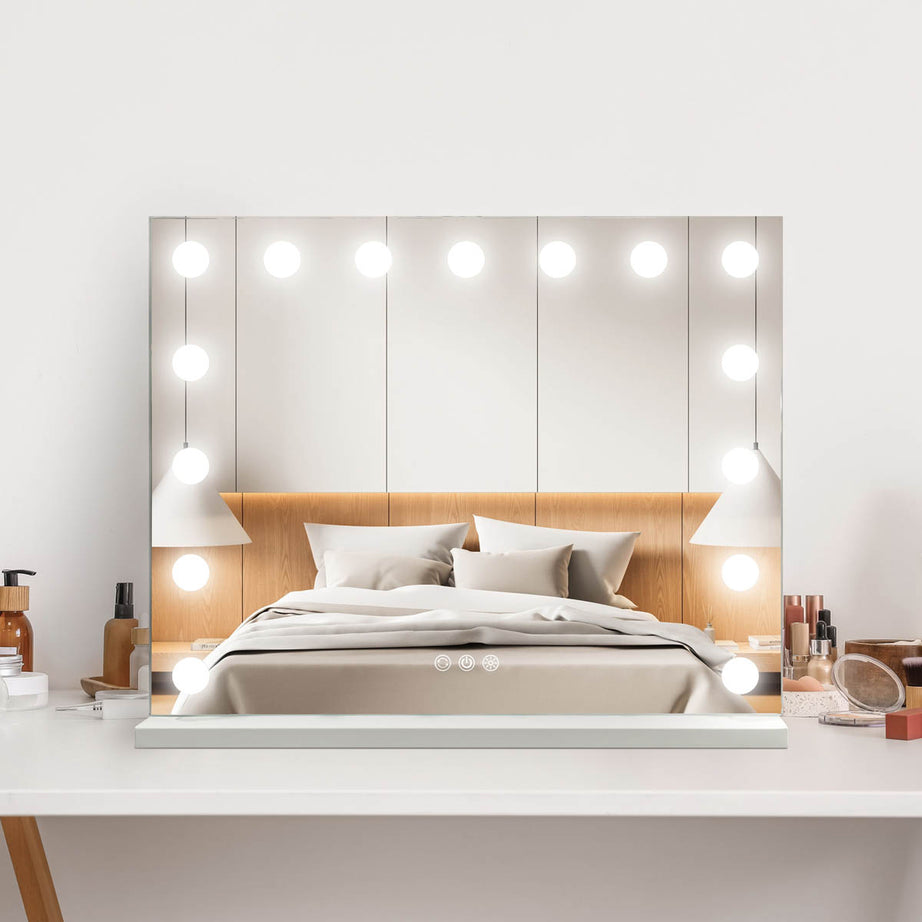 LED Hollywood Cosmetic Mirror White Rectangular Freestanding (H)46x(W)58cm - Image 2