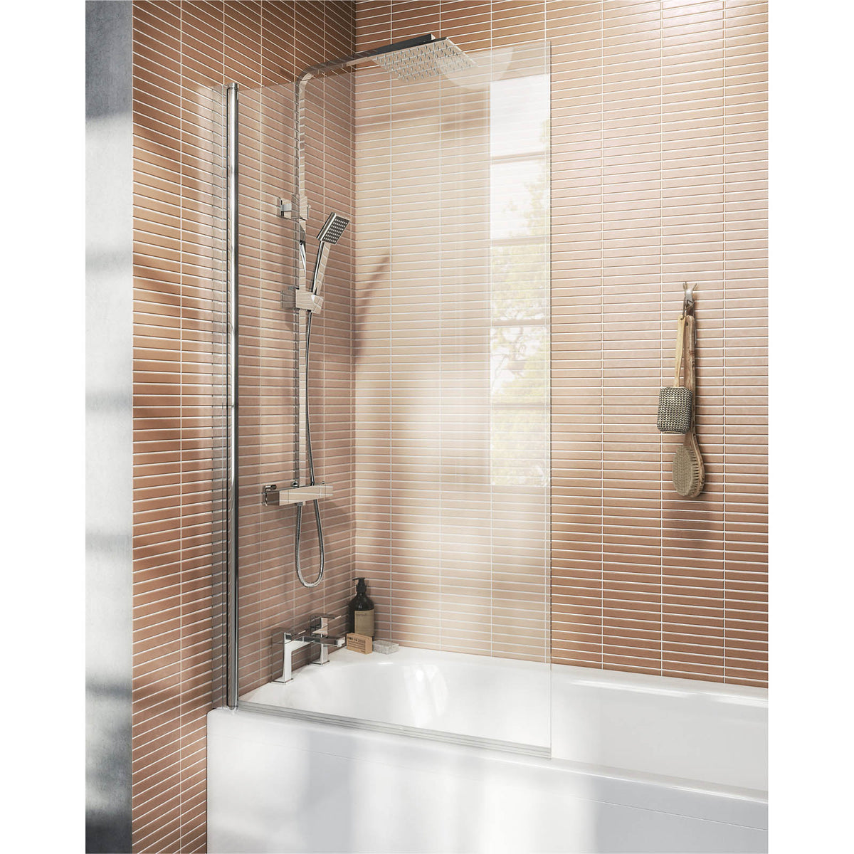 Bath Shower Screen Straight Chrome Tempered Glass Frameless Bathroom W78xH140cm - Image 1