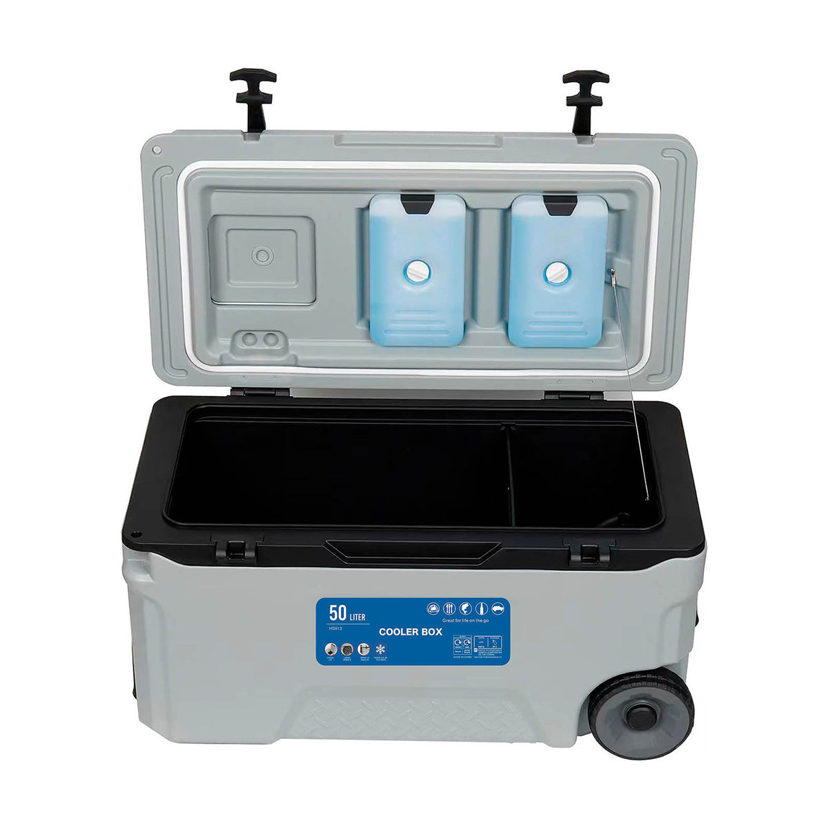 Camping Ice Cooler Box 50L Grey Plastic Portable Picnic Lunch Camping Wheeled - Image 10