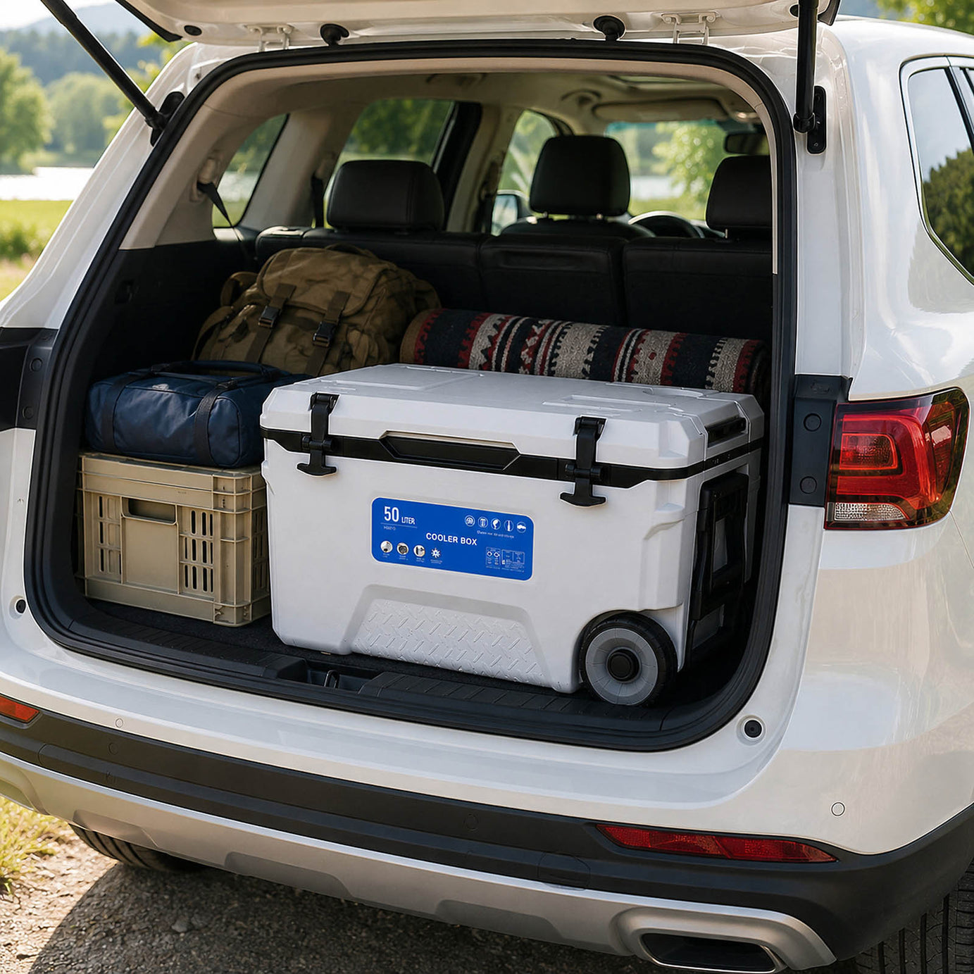 Camping Ice Cooler Box 50L Grey Plastic Portable Picnic Lunch Camping Wheeled - Image 3