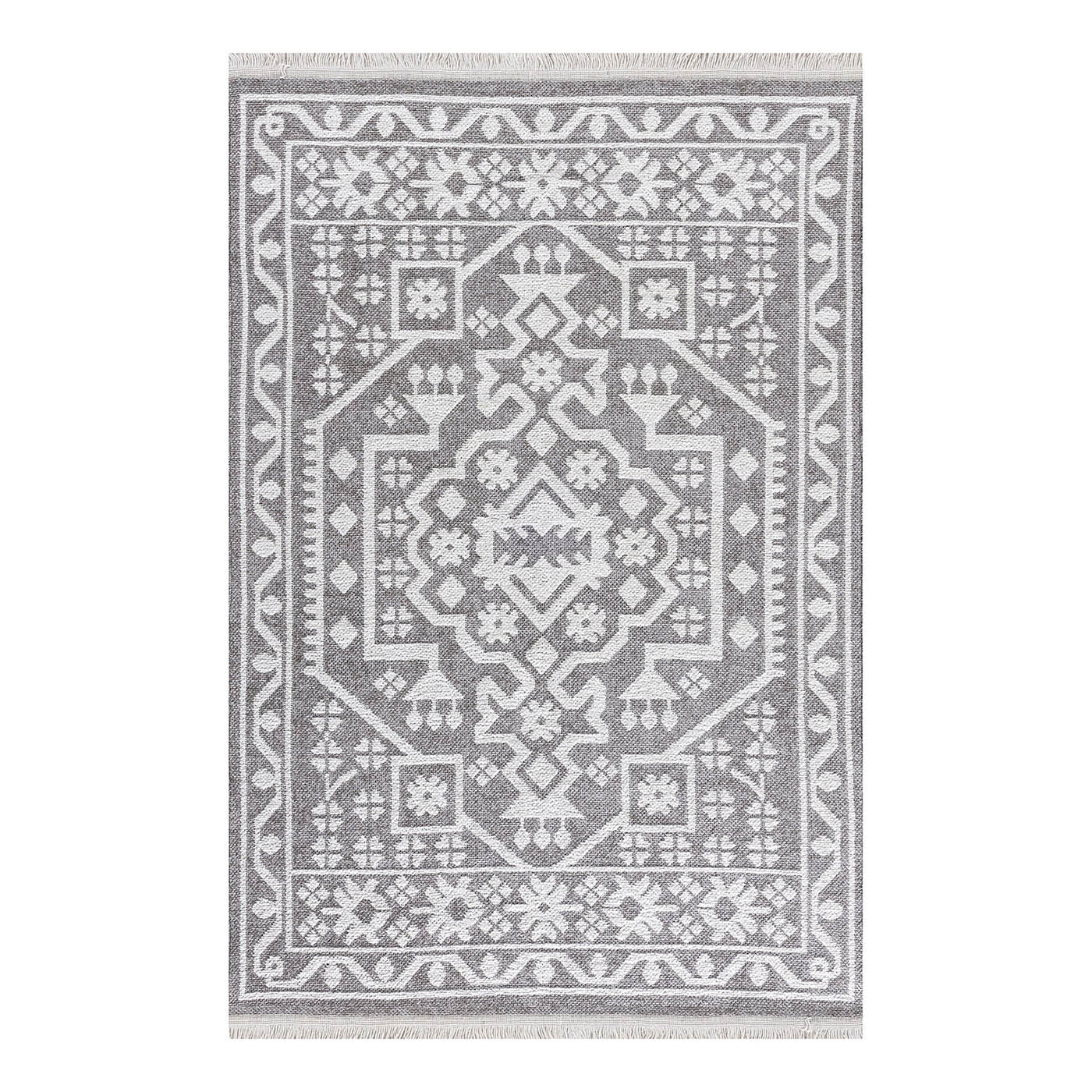 Medium Rug Vintage Medallion Grey Hardwearing Traditional (L)170cm x (W)120cm - Image 1