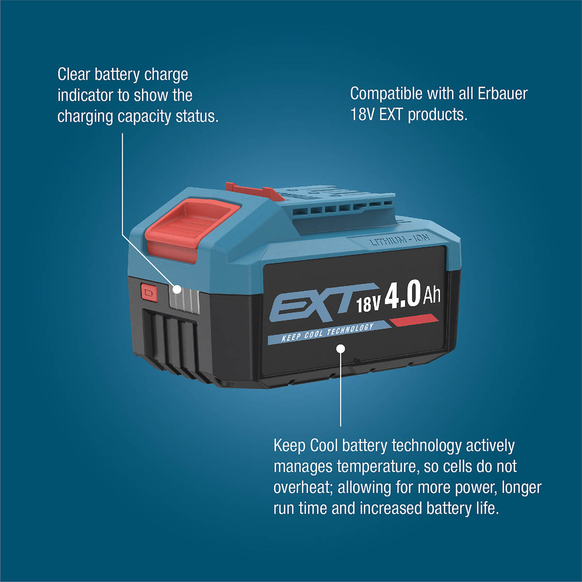 Erbauer Battery ERI1099BAT 8V 4Ah Li-ion EXT Keep Cool Powerful Lightweight - Image 2