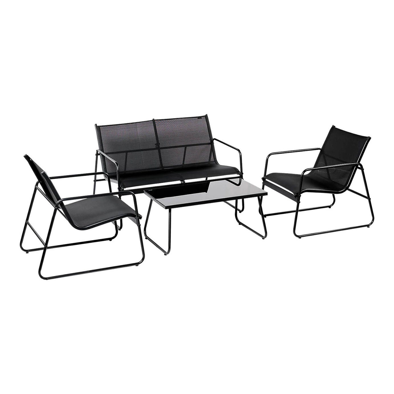 Krista 4 Seater Garden Furniture Coffee Set Black Steel Patio Table - Image 2