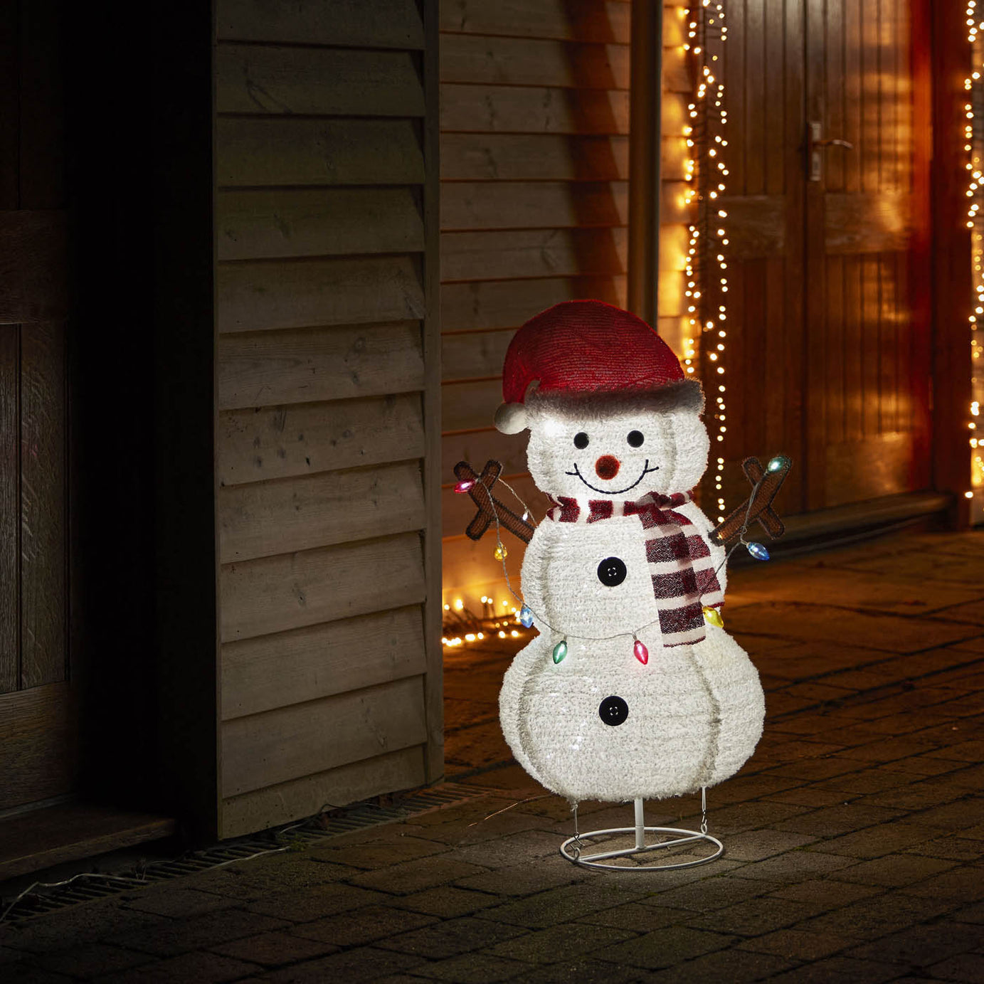 LED Christmas Snowman Silhouette Ice White Freestanding Decoration (H)80cm - Image 1