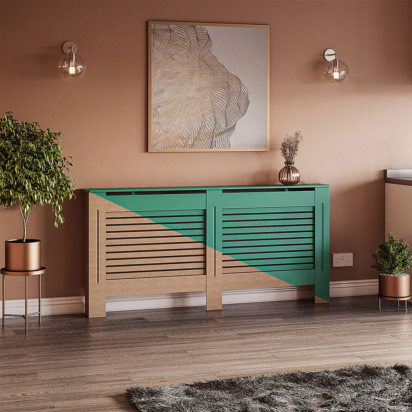 Willbourne Large Horizontal Slat Radiator Cover 1720mm White Cabinet - Image 5