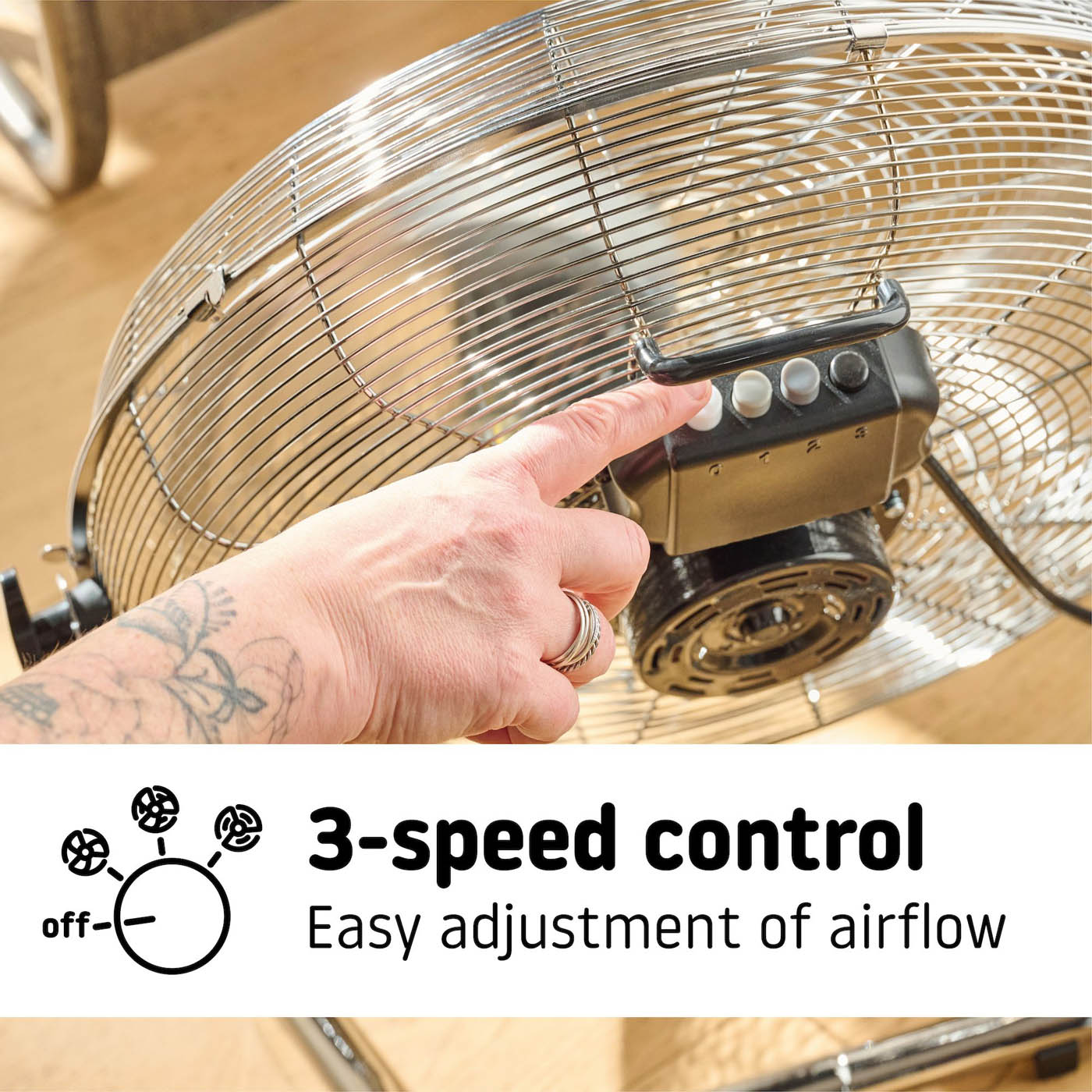 Tilt Industrial Fan 18" Metal Chrome 120W 3-speed 138° Powerful Airflow - Image 2