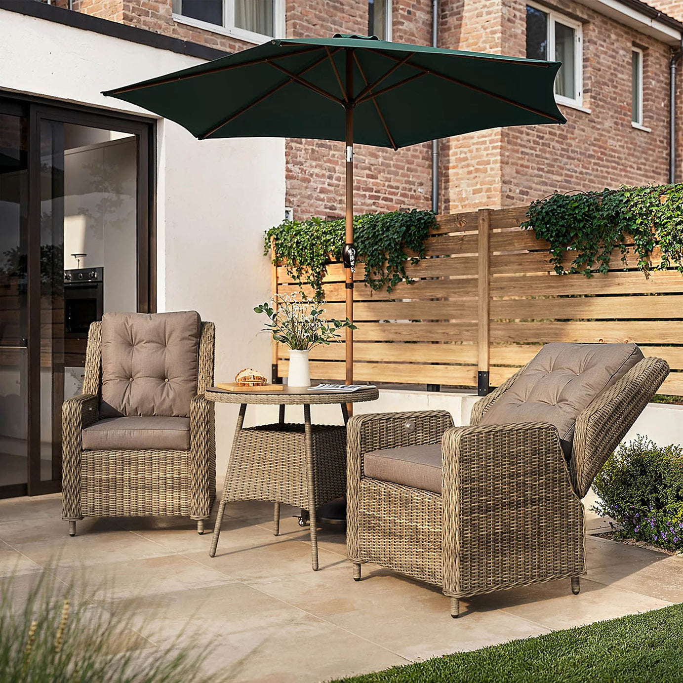 GoodHome Emali 2 Seater Bistro Set Brown Rattan Effect Patio Furniture - Image 4