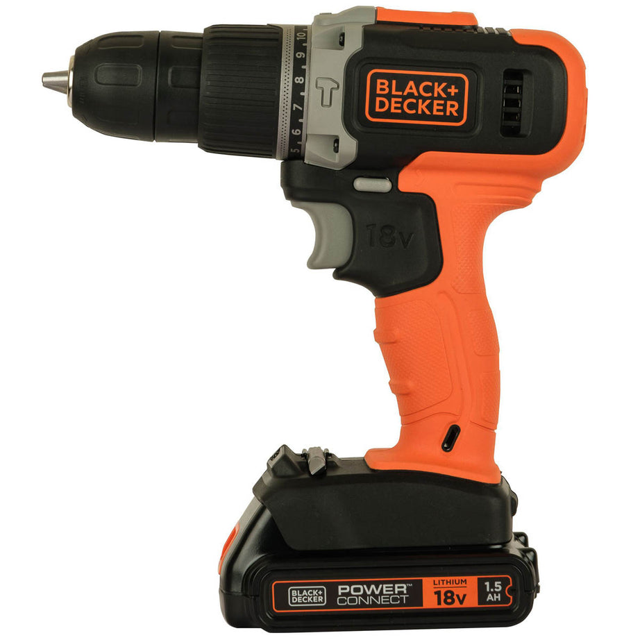 Black+Decker Combi Drill BCD003C2K-GB Cordless LED Light 18V Li-ion 2 x 1.5Ah - Image 1