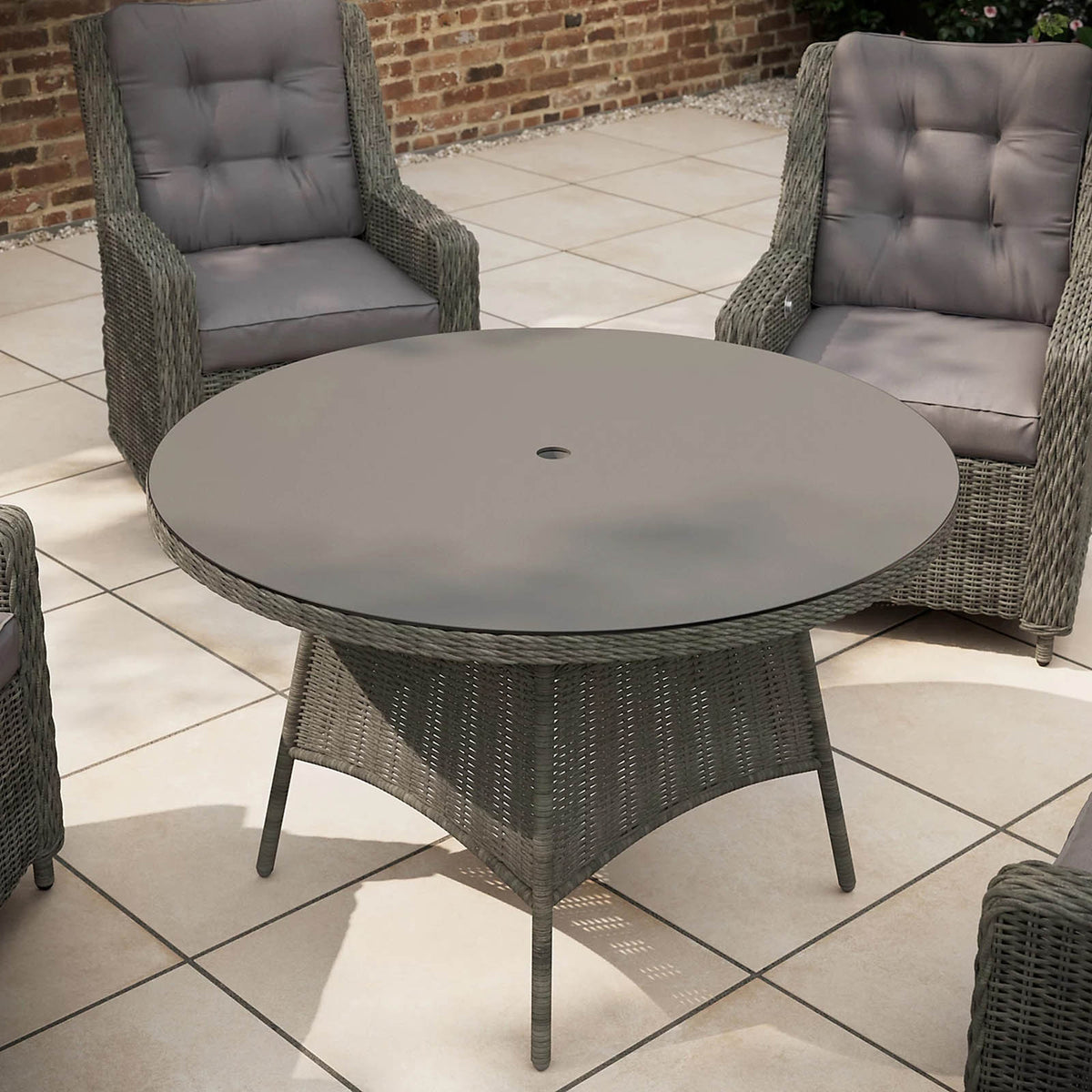 GoodHome Emali Round Dining Table 120cm Brown Rattan Effect Garden Patio - Image 2