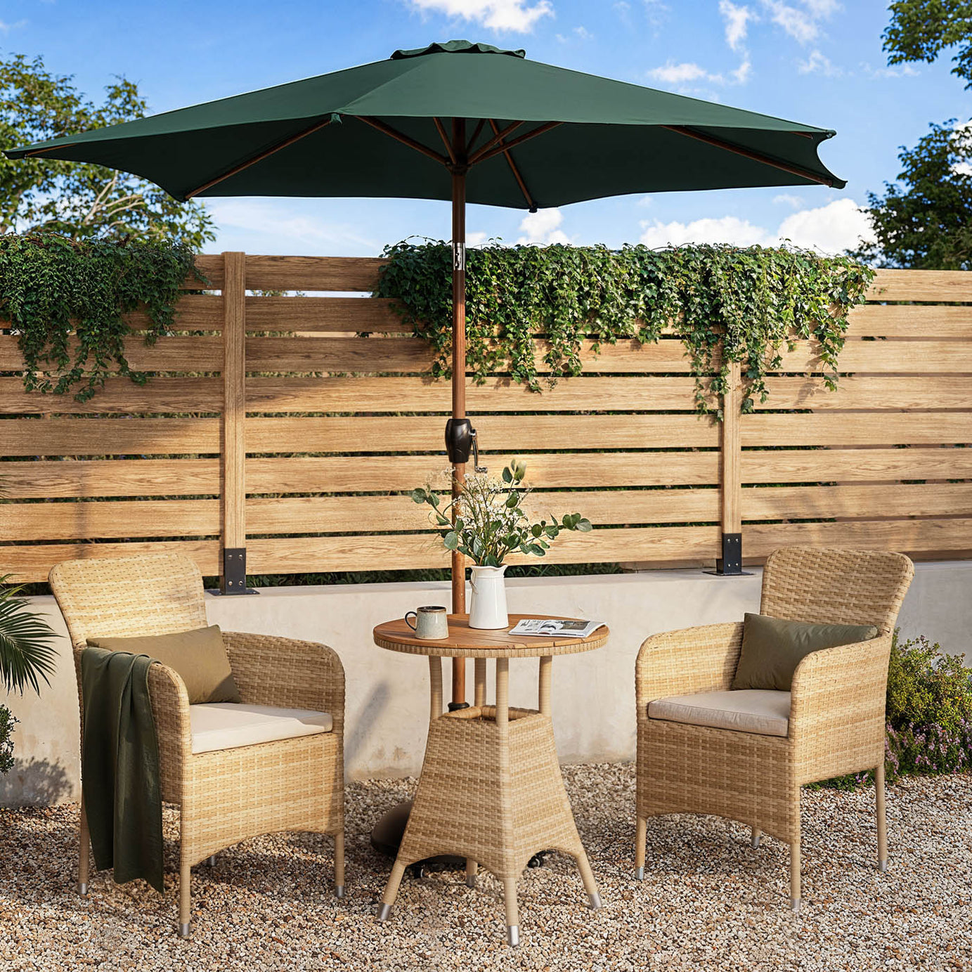 Garden Furniture Bistro Set 2 Seater Beige Rattan Effect Armchair Table Patio - Image 2