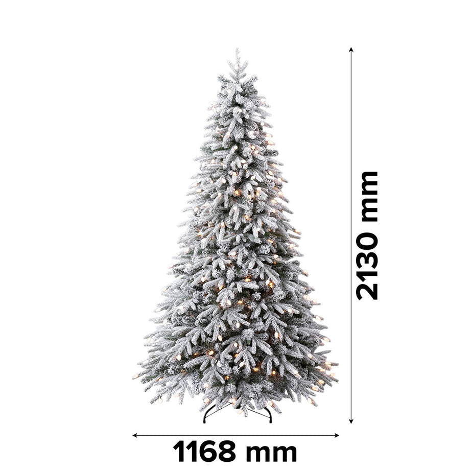 Christmas Tree Artificial Green LED Hinged Pre-lit Warm White Flocked Effect 7ft - Image 5