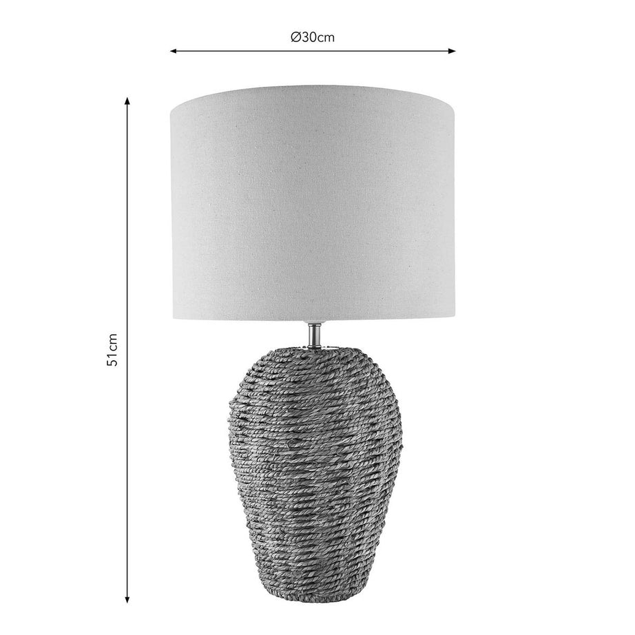 Arnbeck Table Lamp Natural Rattan Effect Fabric Drum Shade Modern Bedroom - Image 3