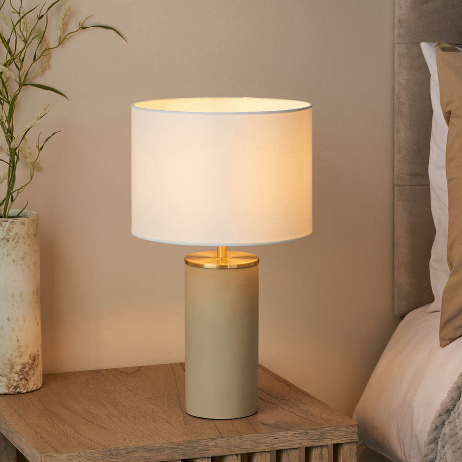 Harbour Studio Table Lamp Concrete Cylinder Satin Beige White Modern (H)437mm - Image 2