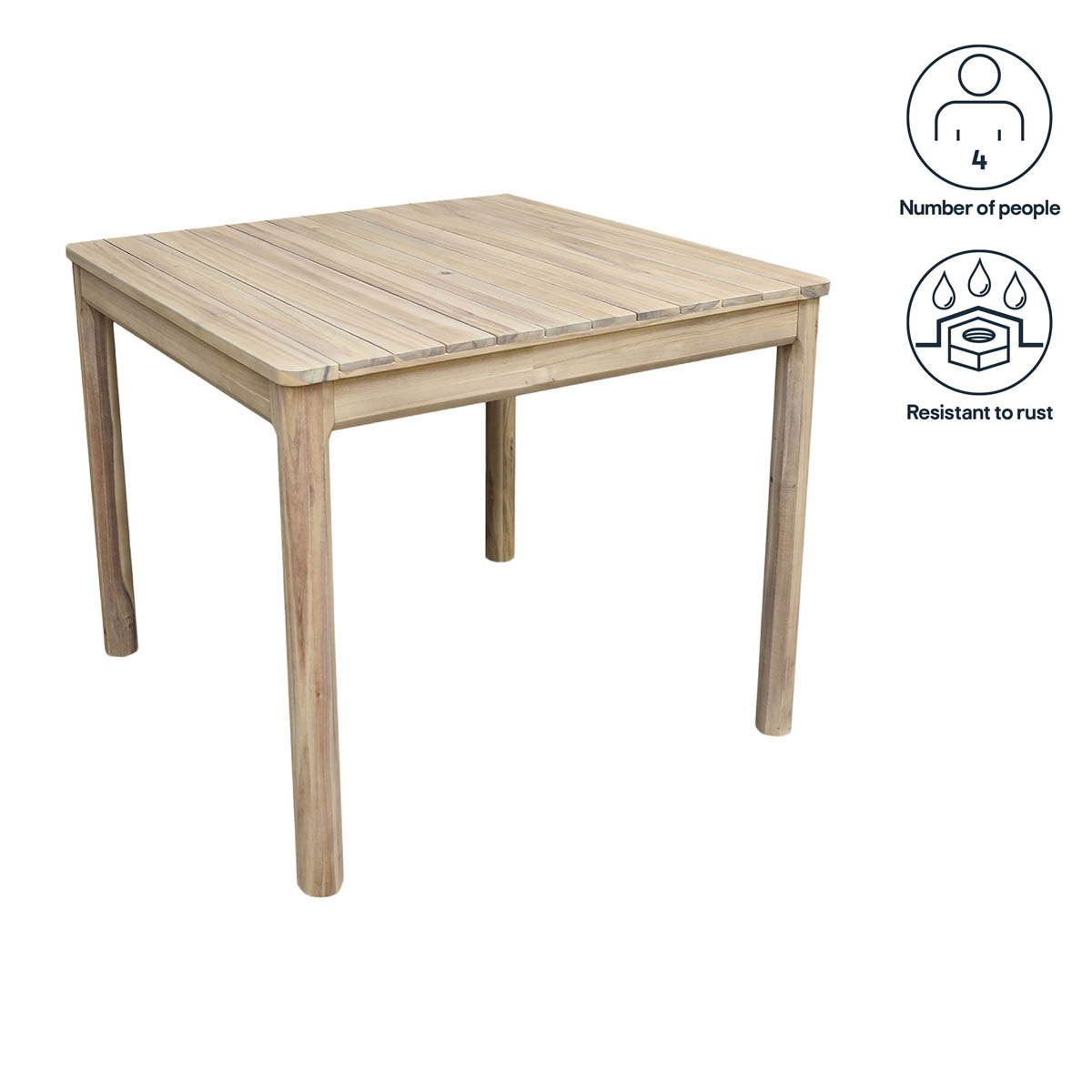 Garden Dining Table Wooden 4 Seater Square Durable Natural Outdoor Furniture - Image 2