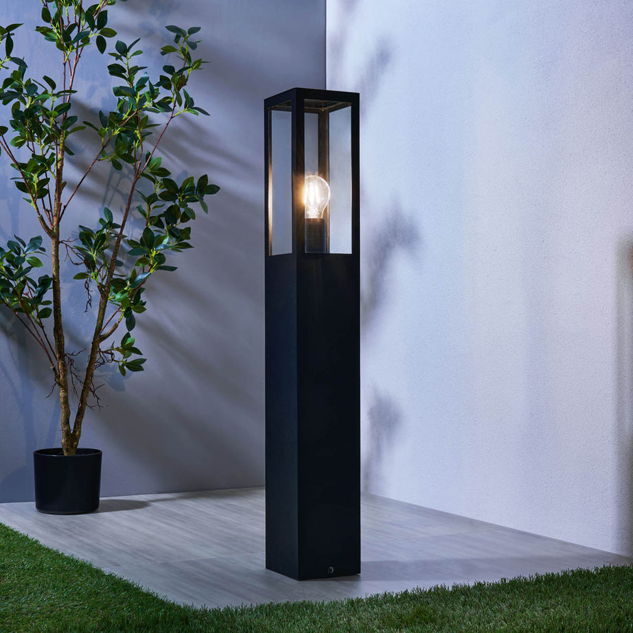 Post Light Outdoor LED 1 Lamp Glass Steel Black Durable Modern (H)802mm - Image 1