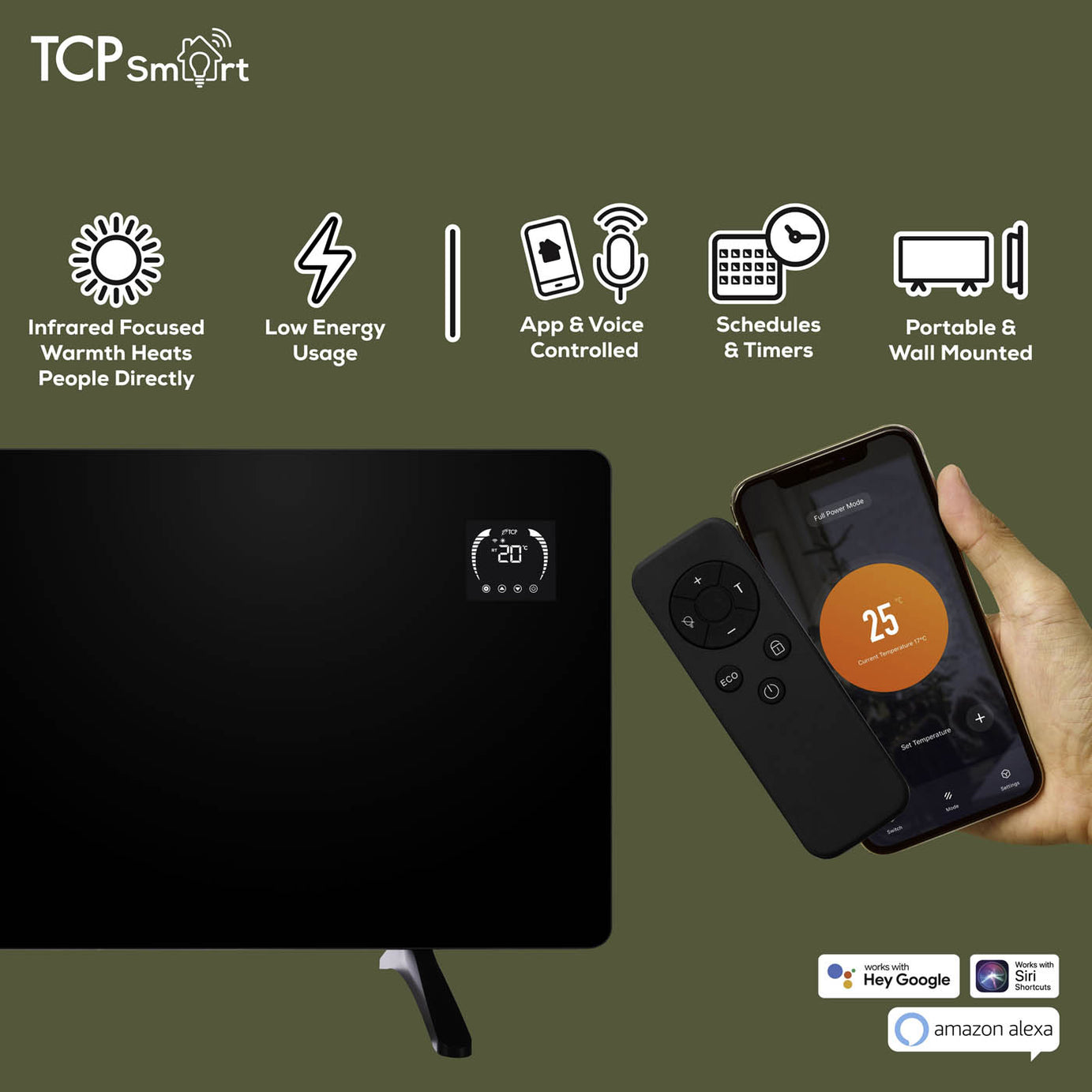 TCP Smart Panel Heater Electric Black Infrared Wi-Fi Voice App Control 600W - Image 6