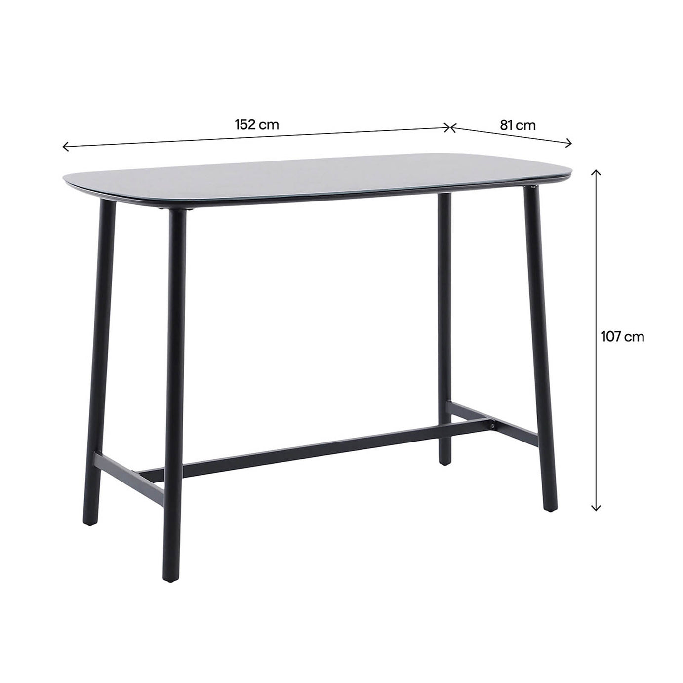 GoodHome Lucala 4 Seater Garden Dining Table Black Aluminium 152cm - Image 2