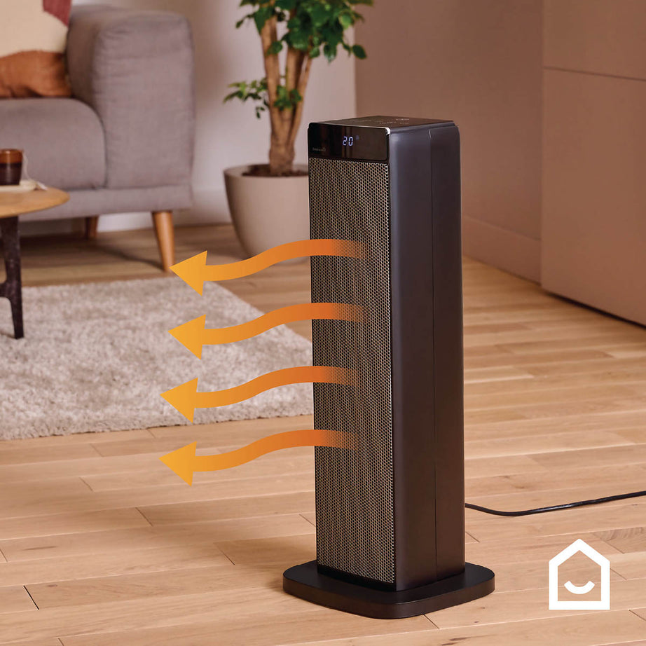 Fan Heater 2500W Black Oscillating Portable Tower 2 Heat Setting Timer Indoor - Image 4