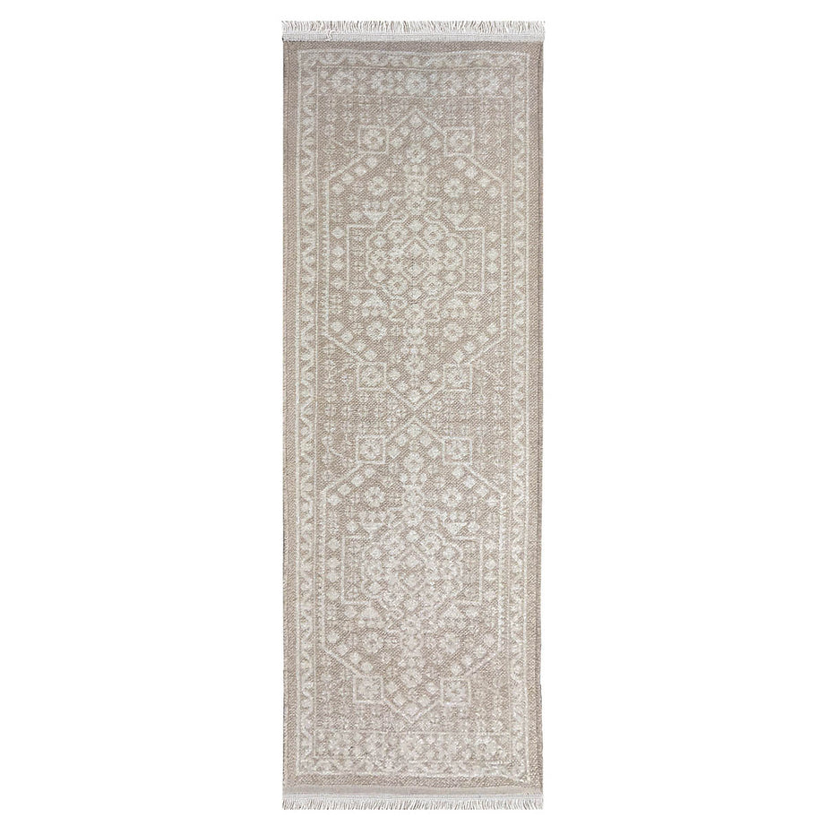 Vintage Medallion Runner Rug Beige Woven Effect Medium Indoor (L)180 x (W)60cm - Image 1