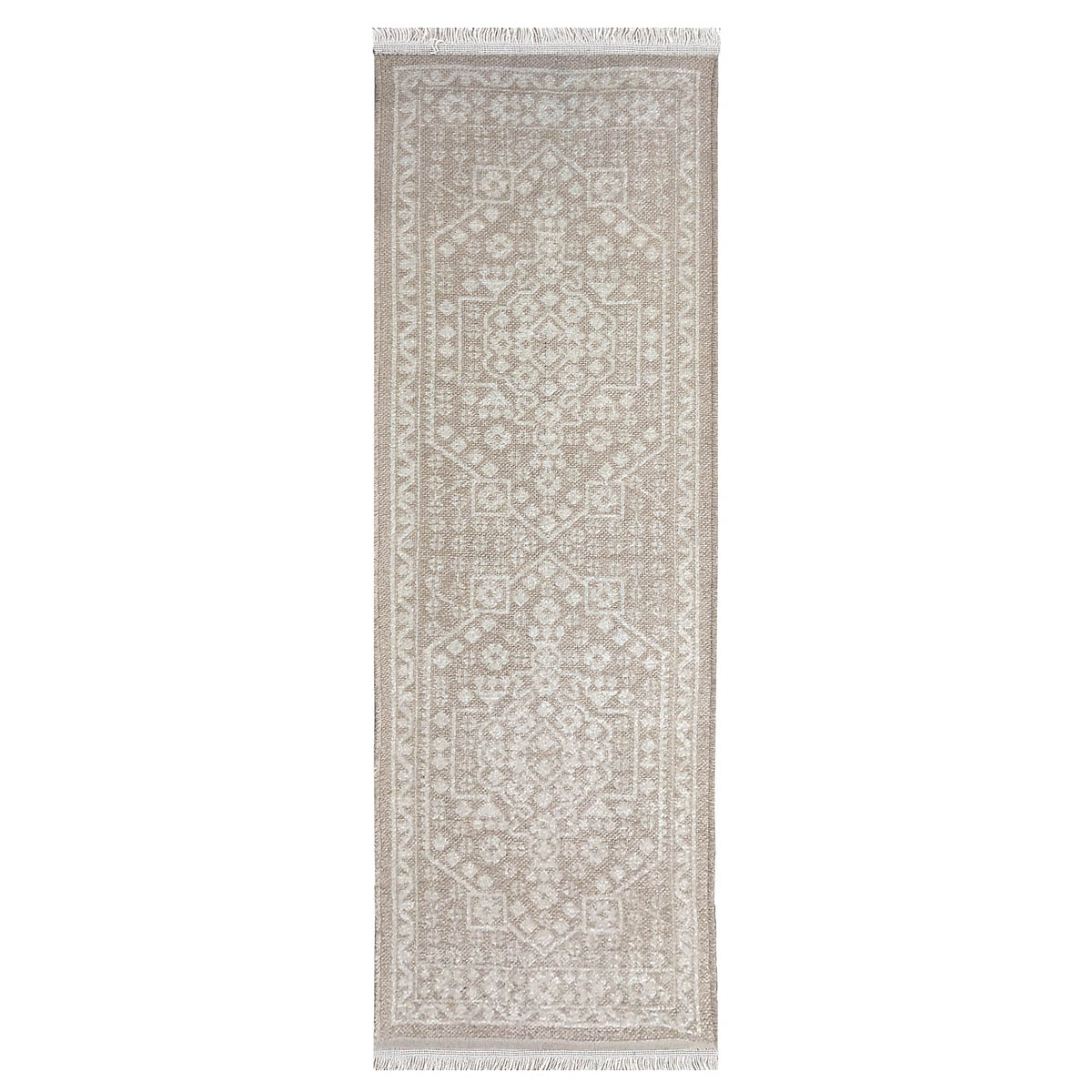 Vintage Medallion Runner Rug Beige Woven Effect Medium Indoor (L)180 x (W)60cm - Image 1