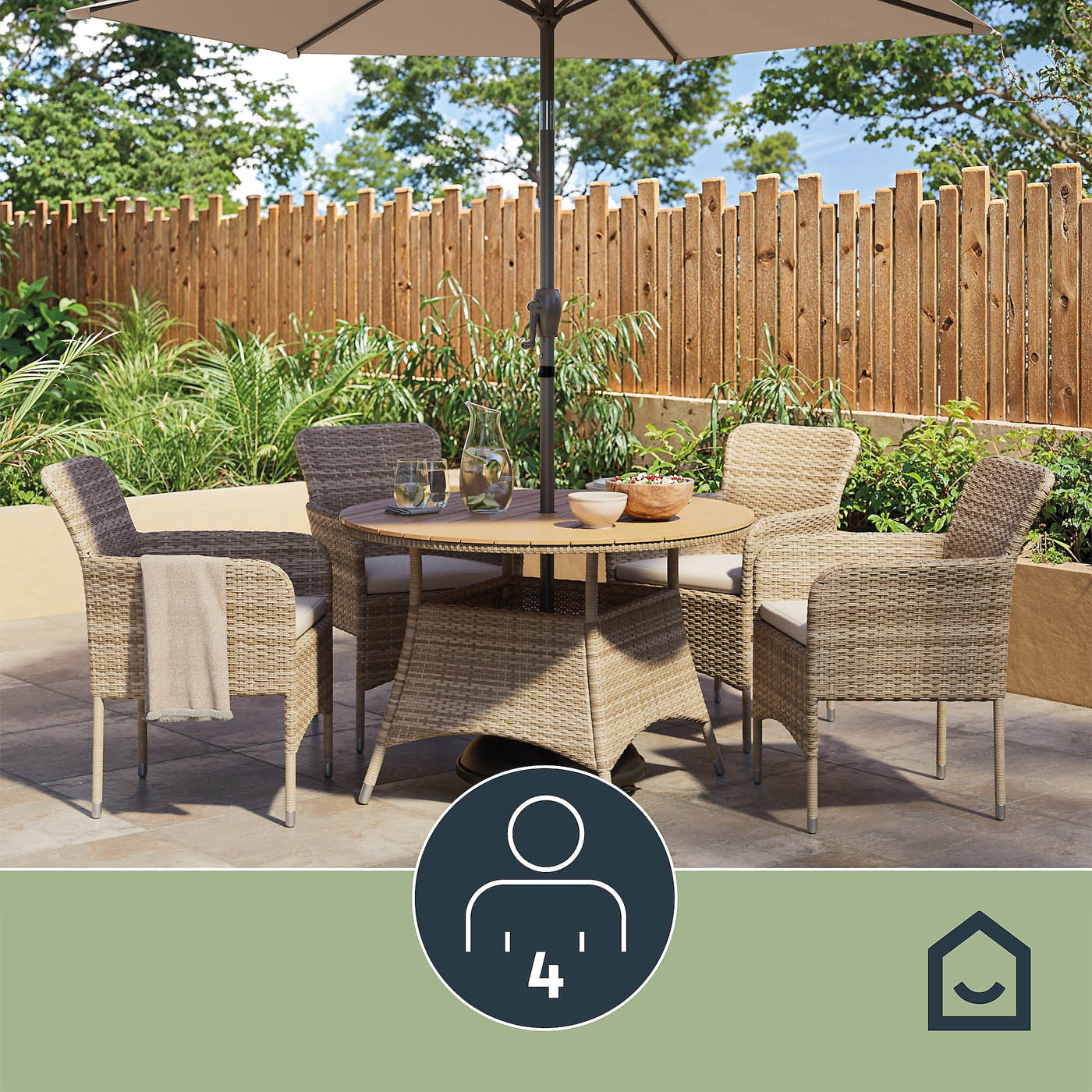 Garden Dining Table Rattan Effect Round 4 Person Outdoor Patio Furniture - Image 2