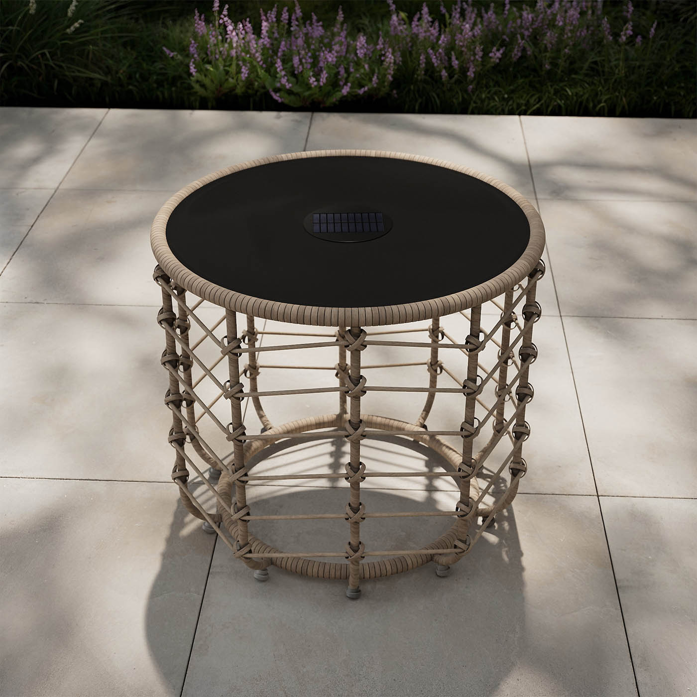 GoodHome Omalos Rattan effect Beige Round Side table - Solar-powered - Image 4