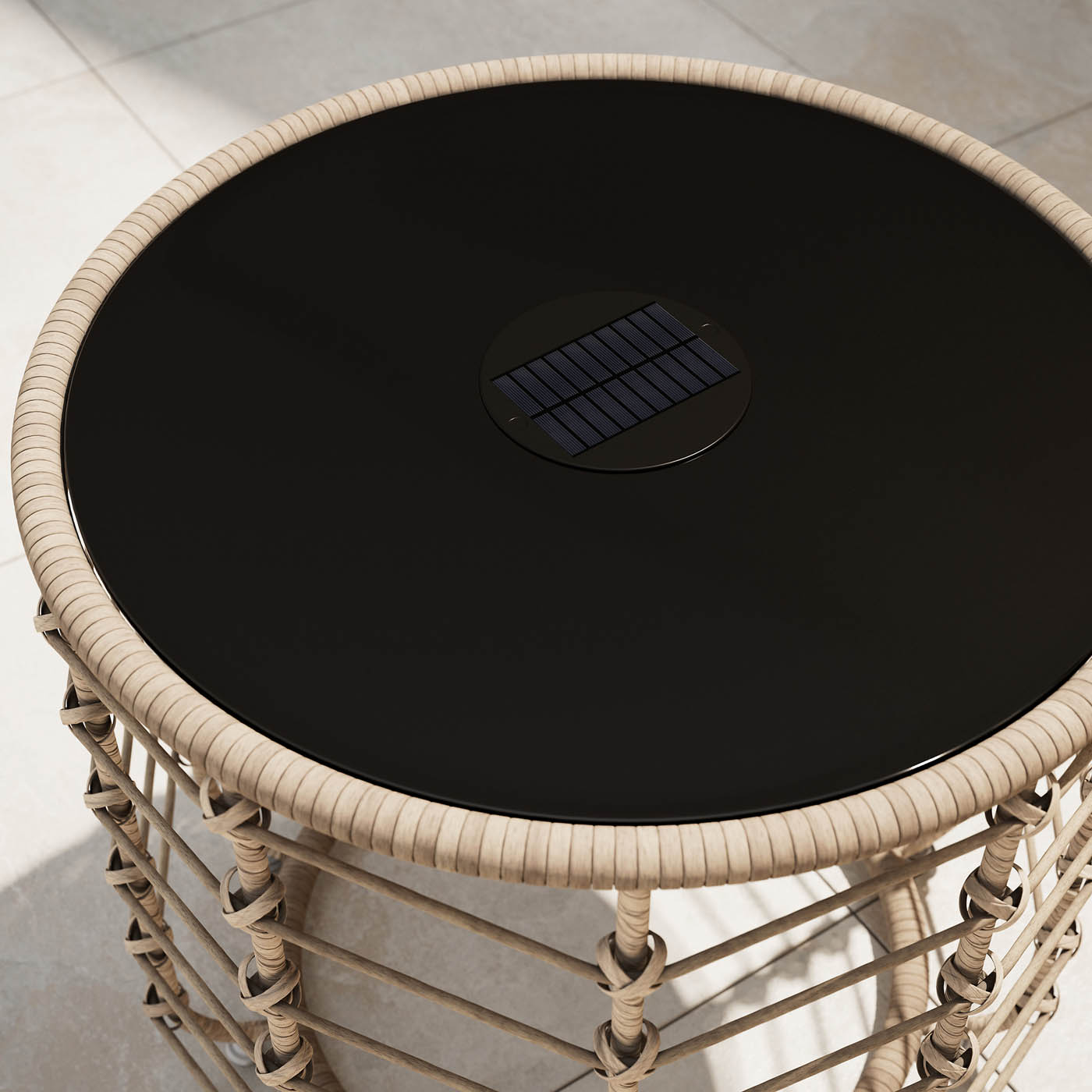 GoodHome Omalos Rattan effect Beige Round Side table - Solar-powered - Image 7