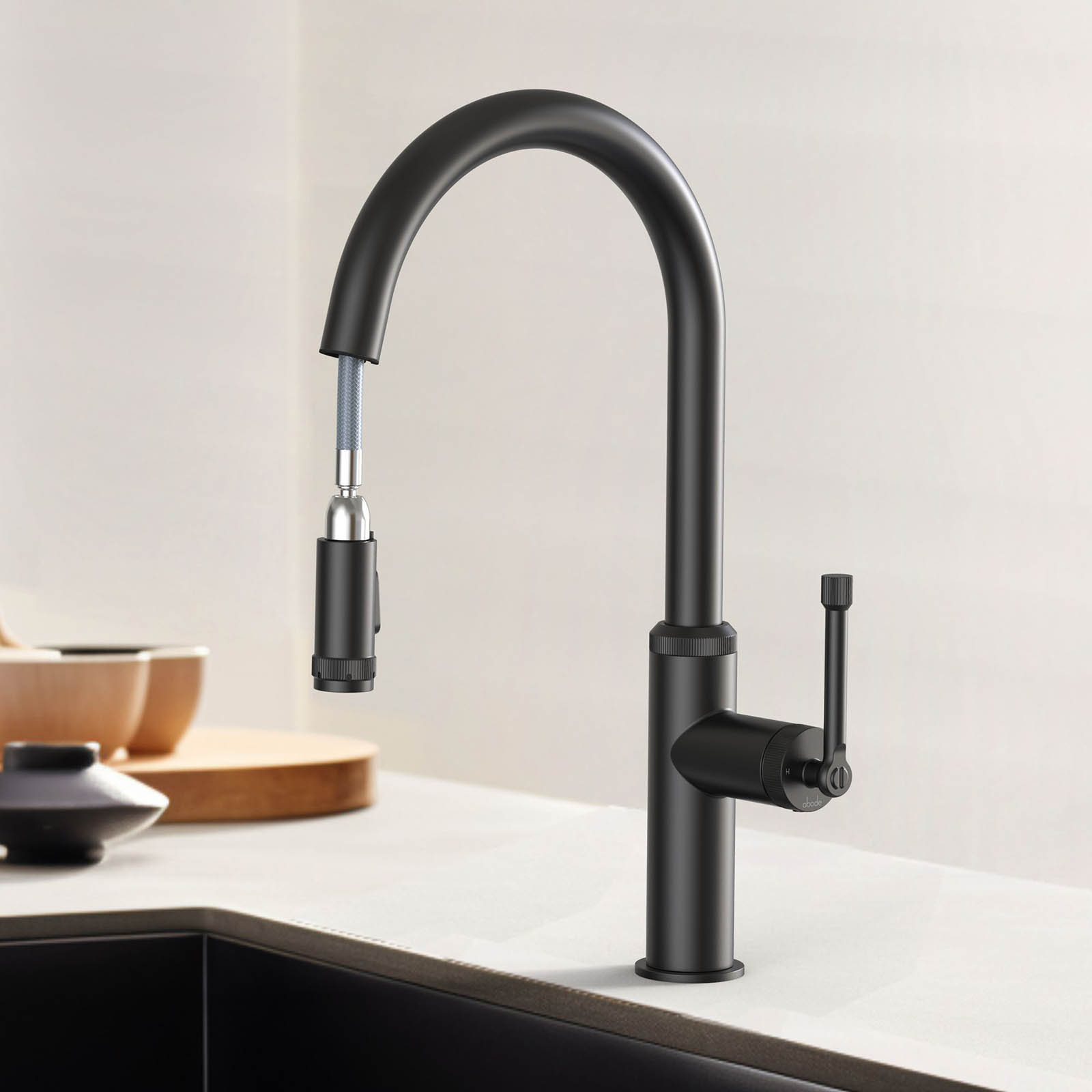 Abode Kitchen Sink Tap Mixer Black Single Lever Pull Out Spout Modern Faucet - Image 6