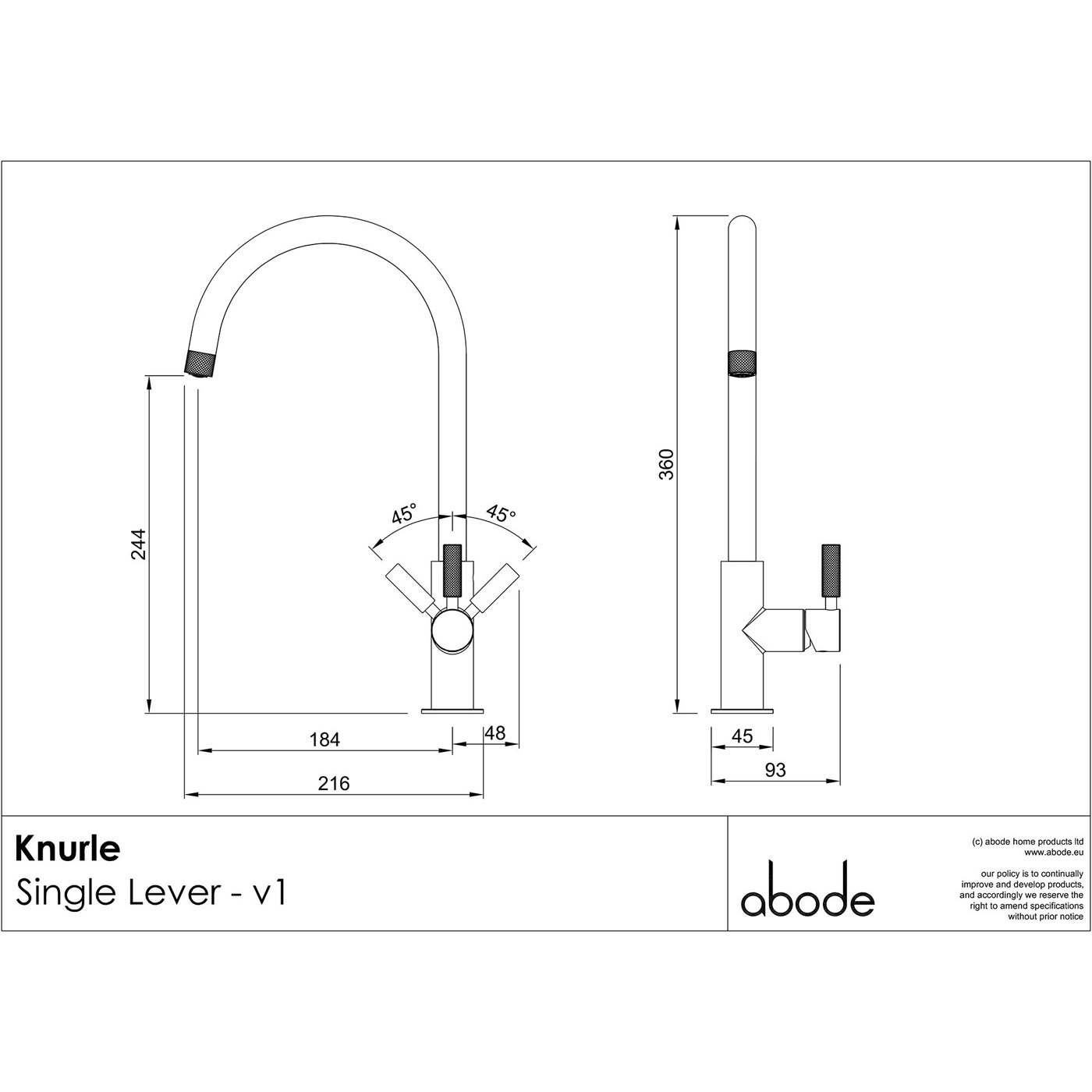 Abode Kitchen Sink Tap Knurle Antique Brass Effect Side Lever Swan Neck Faucet - Image 3