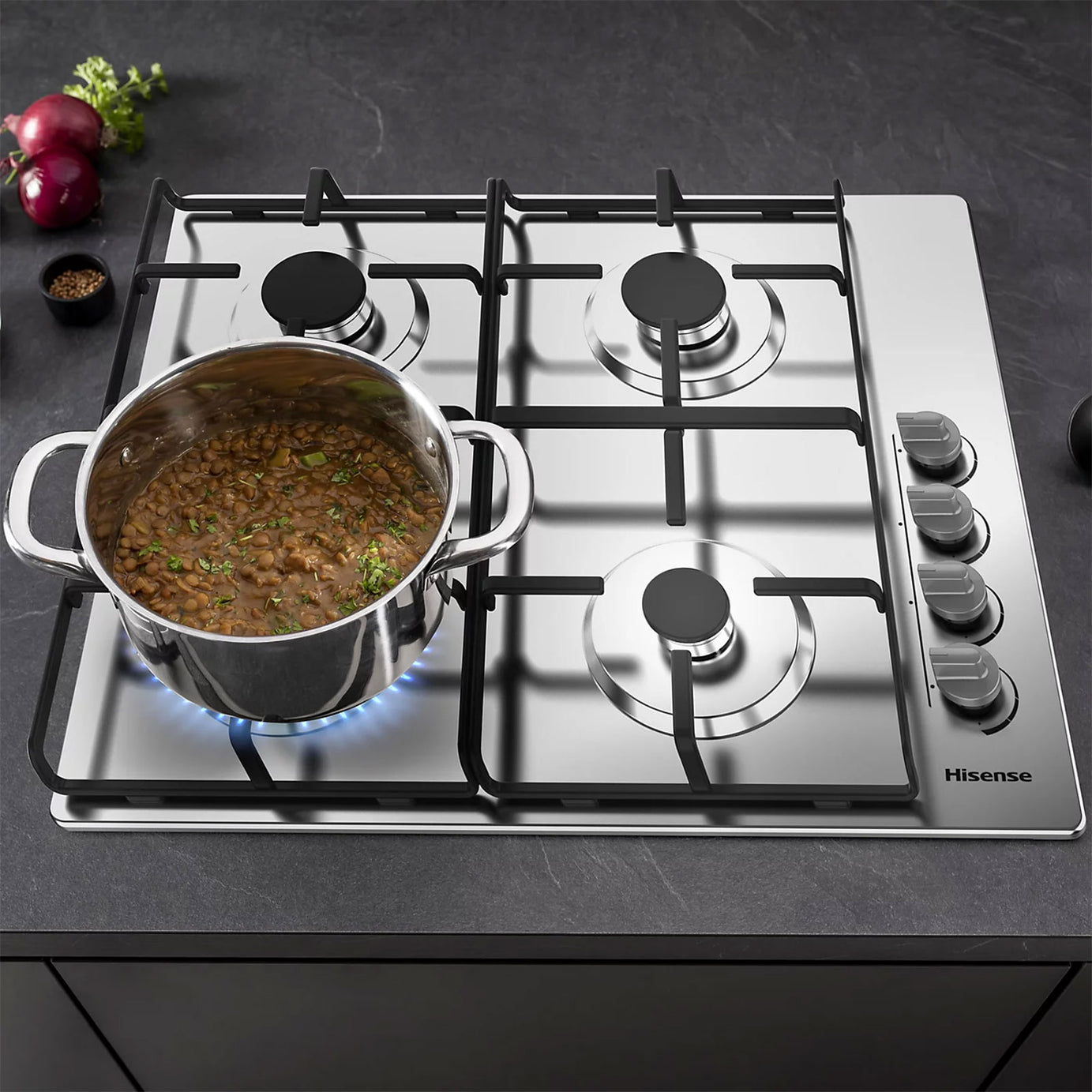 Hisense GM642XHS 60cm Stainless Steel 4 Burner Gas Hob - Image 6