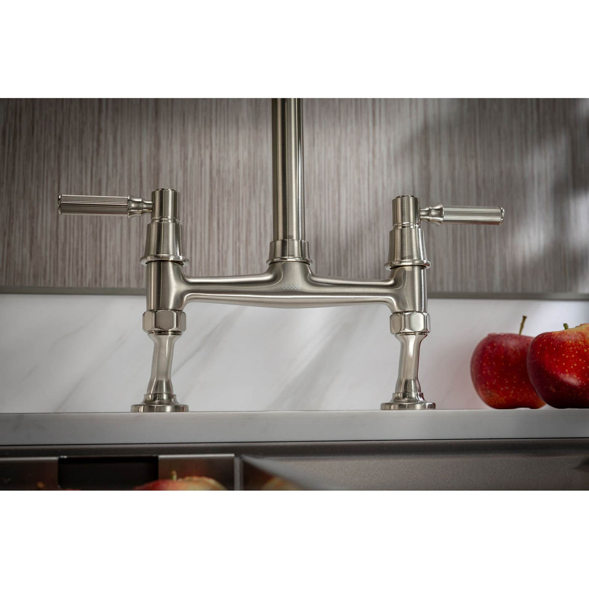 Abode Kitchen Sink Mixer Tap Dual Lever Nickel Effect Swivel Traditional - Image 5
