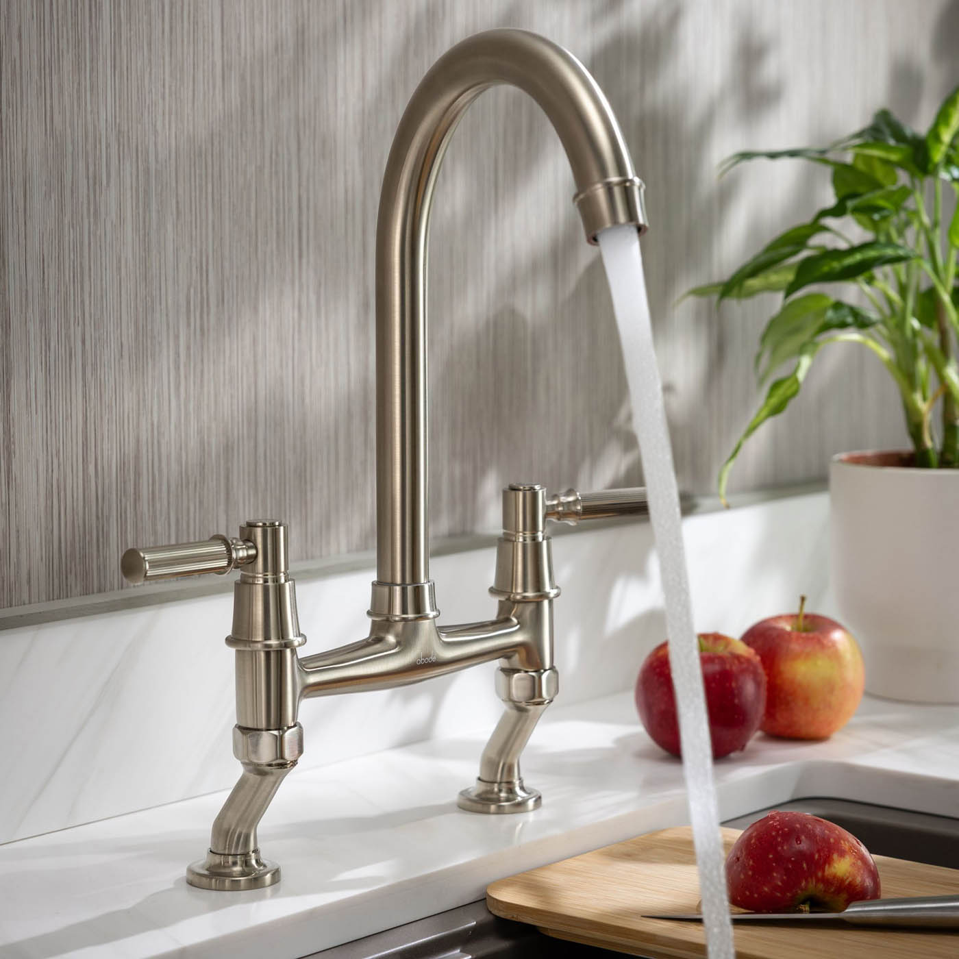 Abode Kitchen Sink Mixer Tap Dual Lever Nickel Effect Swivel Traditional - Image 9