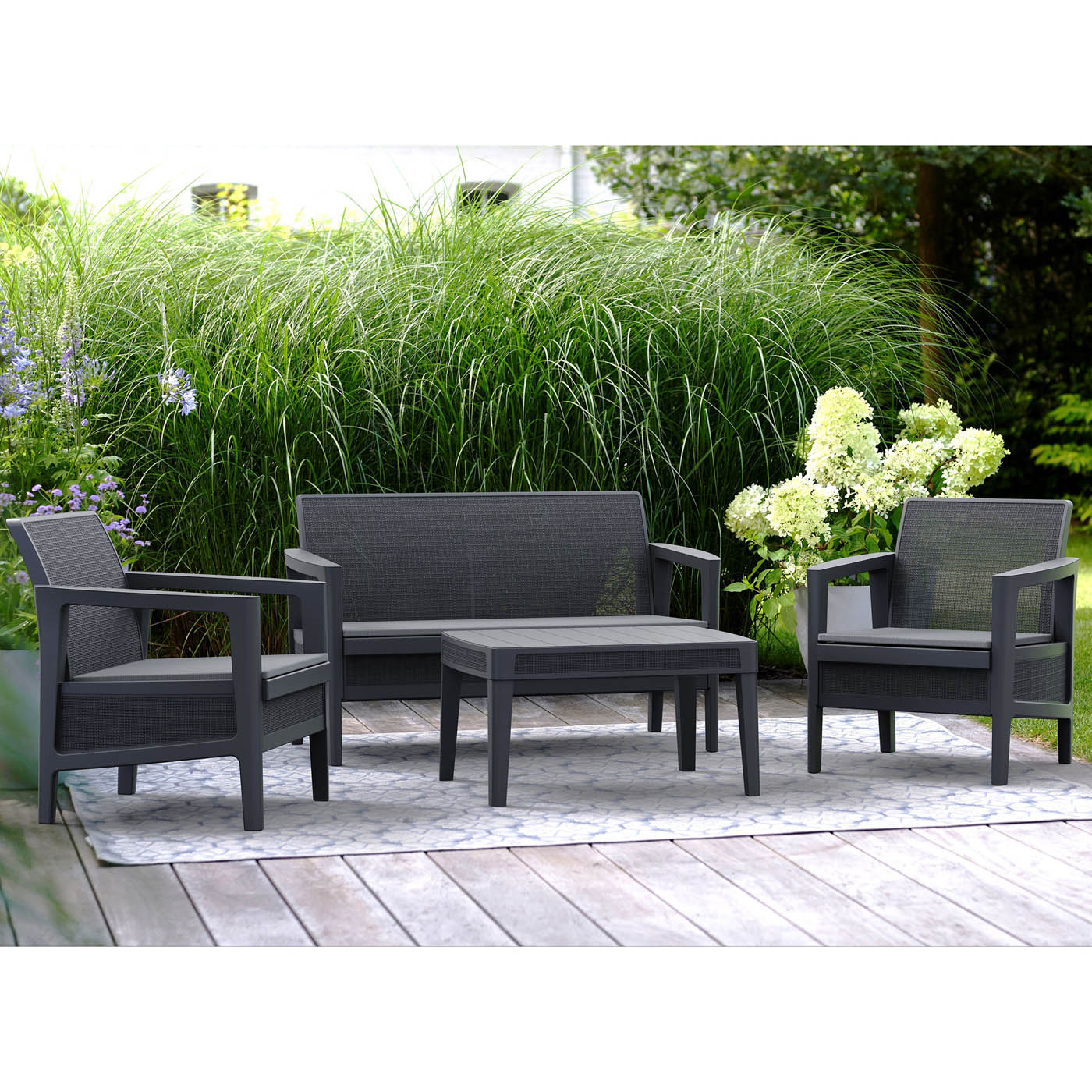 Garden Furniture Coffee Set 4 Seater Atlas Graphite Grey Armchairs Sofa Table - Image 2
