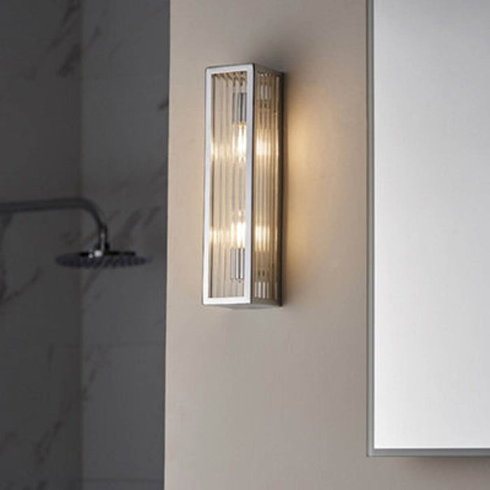 Wall Lamp 2 Light Contemporary Chrome Clear Ribbed Glass Indoor Outdoor IP44 - Image 3