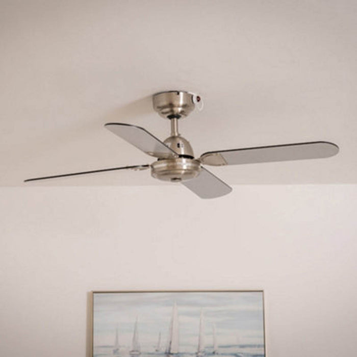 Ceiling Fan Brushed Chrome Four Reversible Blade Living Room Bedroom 240V - Image 2