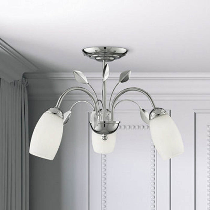 Lighting Collection  3 Light Ceiling, Chrome, White Glass Shade - Image 4