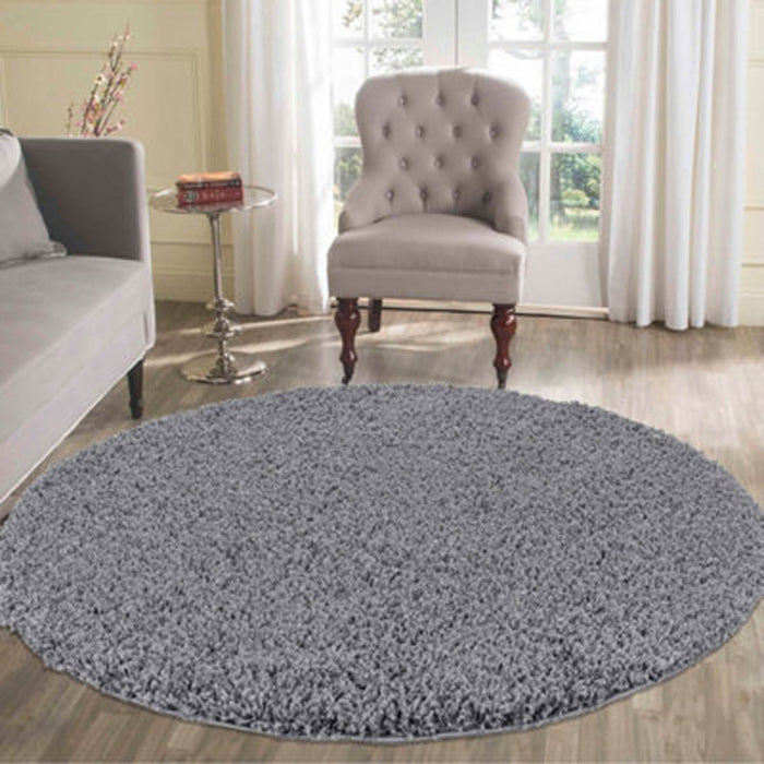 Shaggy Area Rug Dark Grey Round Plain Soft Living Room Bedroom Carpet 1.2x1.2m - Image 1