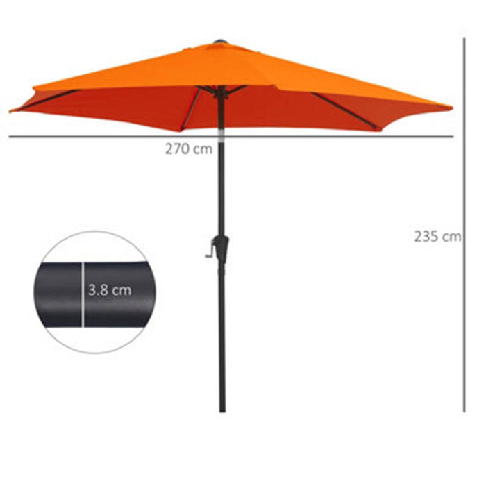Garden Parasol Sun Shade Orange Adjustable Round Outdoor Patio Umbrella 2.7m - Image 3