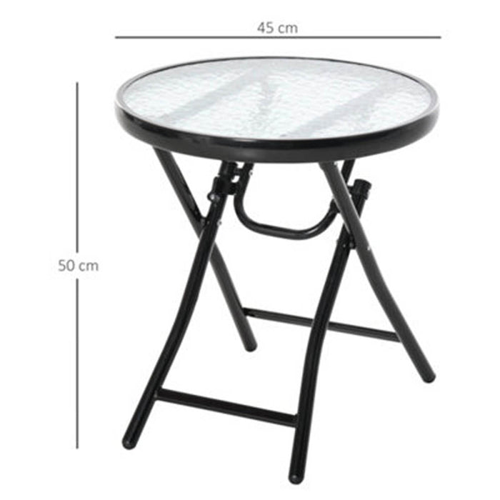 Outdoor Coffee Table Small Round Garden Folding Sturdy Black Metal Glass Top - Image 3