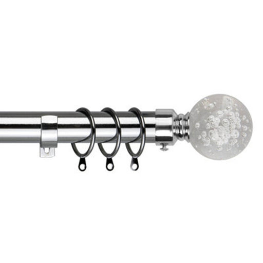 28mm Bubble Metal Curtain Pole Set 120-210cm Chrome Finish with Rings, Finials, Brackets & Fittings - Image 1