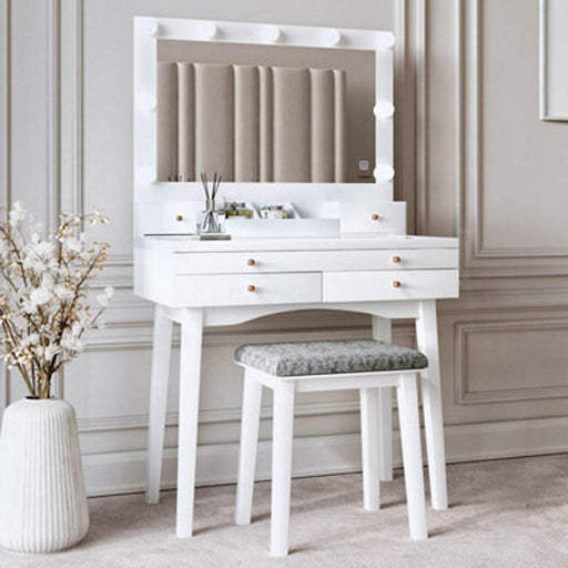 Dressing Table Makeup Mirror LED Lights 4 Drawers Stool Bedroom Furniture Set - Image 1