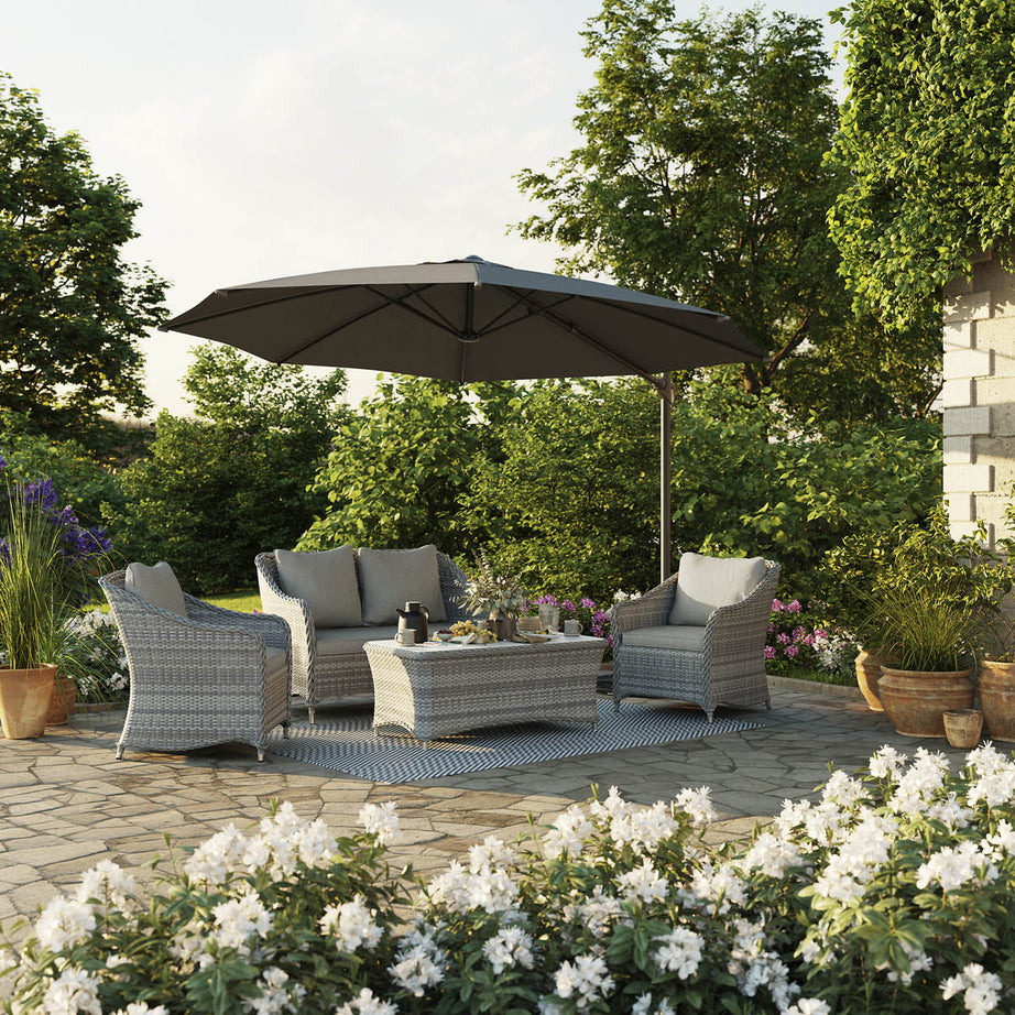 Rattan Garden Set 4 Seater Outdoor Patio Dining Furniture Grey Sofa Chairs Table - Image 1
