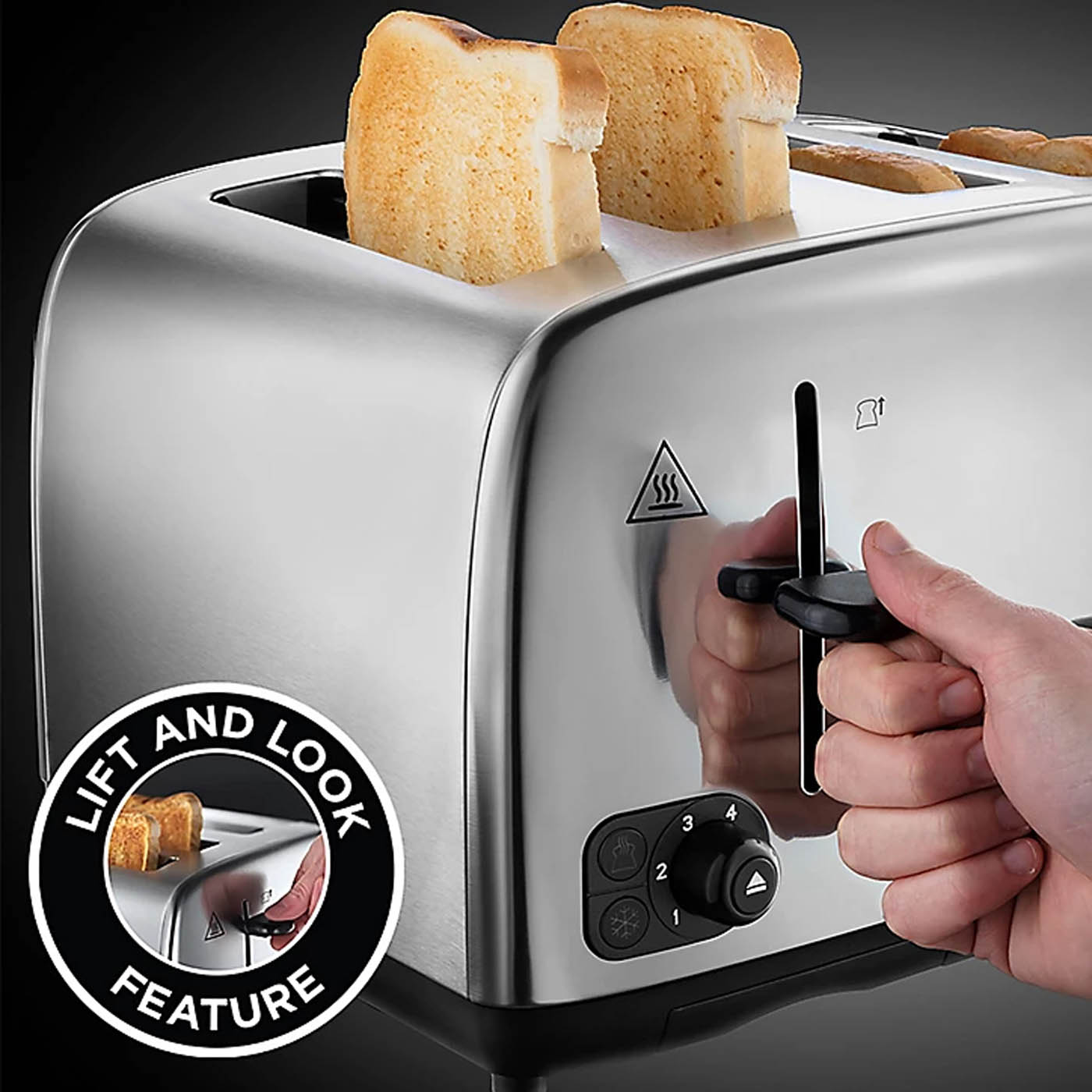 Russell Hobbs 4 Slice Toaster Silver 6 Shade Settings Removable Crumb Tray - Image 2