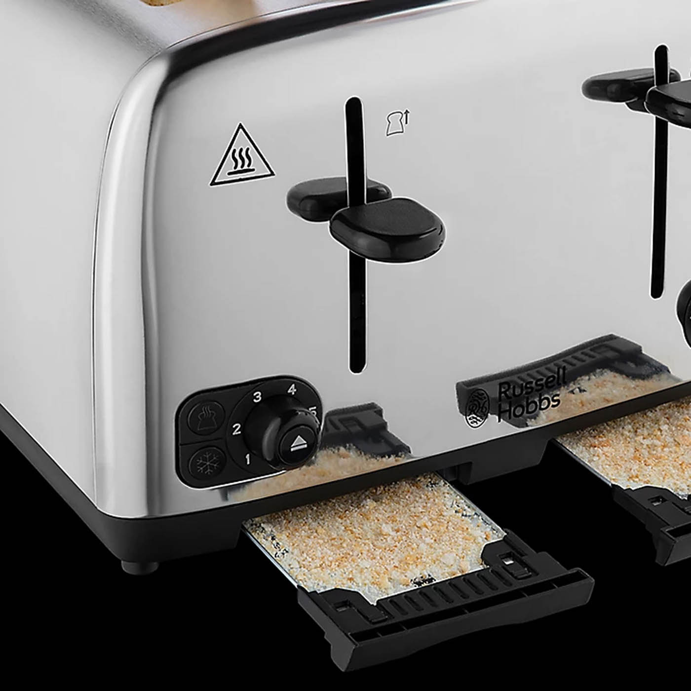 Russell Hobbs 4 Slice Toaster Silver 6 Shade Settings Removable Crumb Tray - Image 4