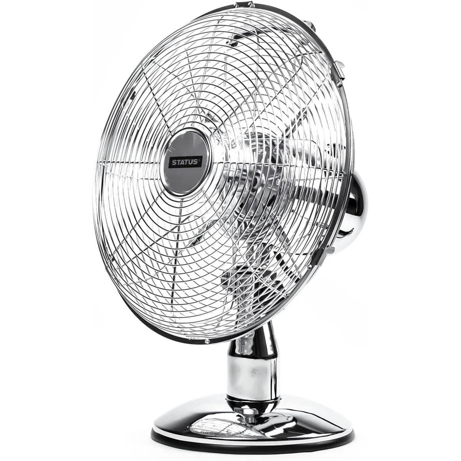 Status Desk Fan 12" Electric Chrome 3 Speeds Oscillating Office Home Indoor - Image 4