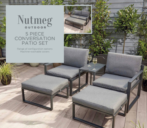 Garden Furniture Set Table Chairs Footstool Cushions Grey Patio Outdoor 5 Pieces - Image 1