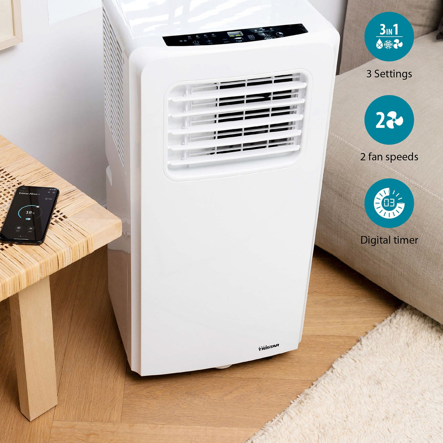 Tristar Air Conditioner Smart White Portable Digital Freestanding 7000BTU - Image 5