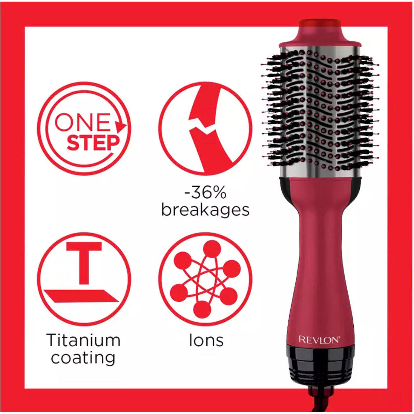 Revlon Hair Dryer Styler Styler Titanium One Step Volume Booster Round Brush - Image 3