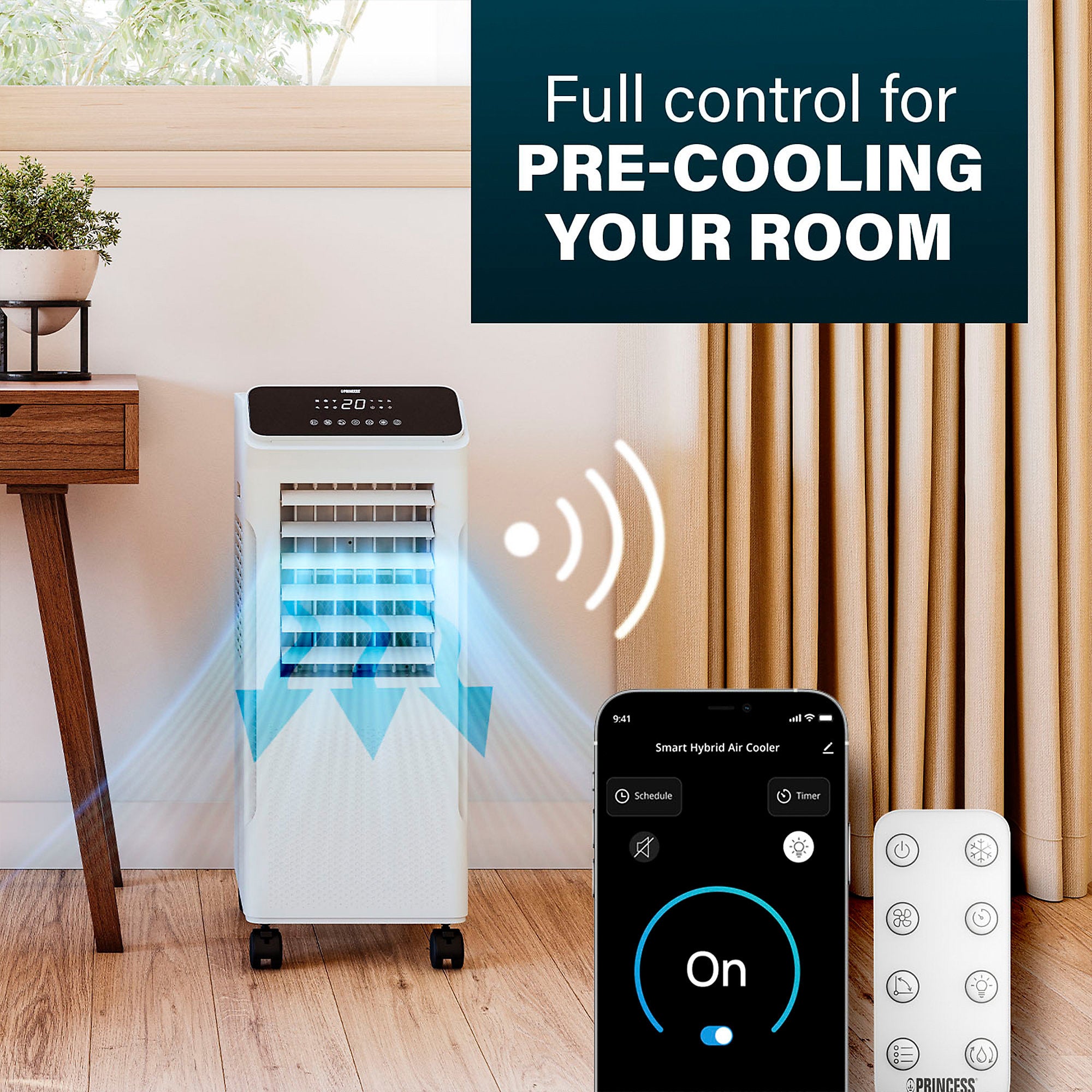 Princess Smart Air Cooler 5L Hybrid White Touch LED Display Oscillating Timer - Image 1