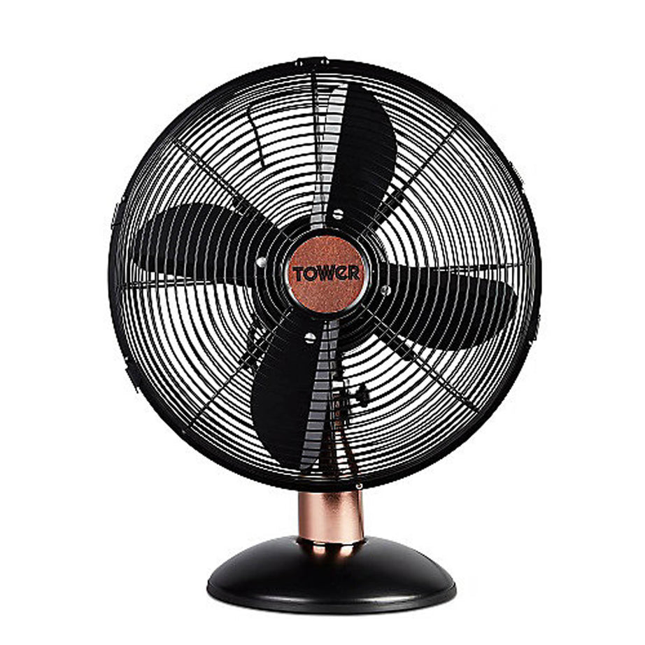 Tower Desk Fan 12″ T611000B Black Metal 3 Speeds Oscillating Office Home Indoor - Image 1
